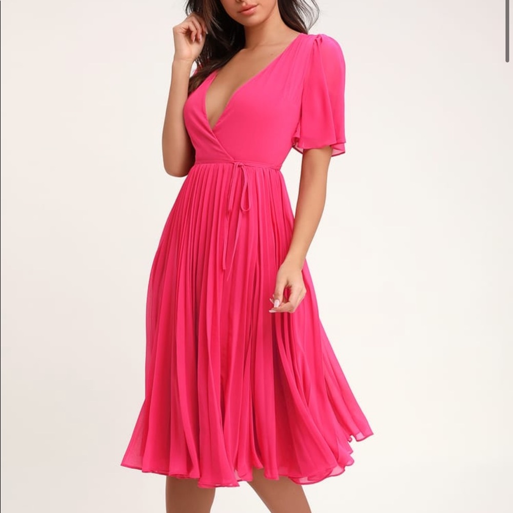 Lulu's Fuchsia Pink Midi Wrap Dress